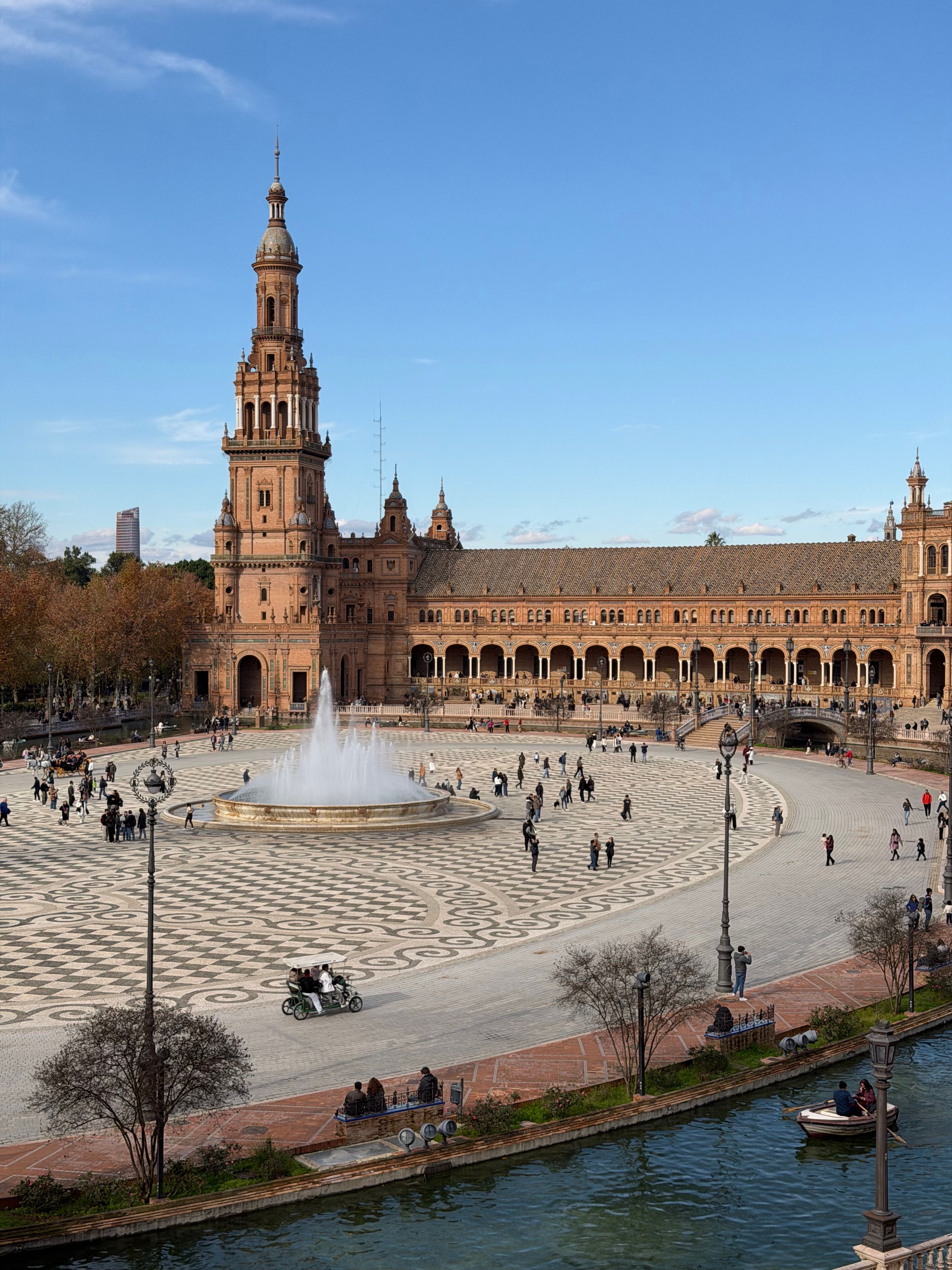 Plaza de España's ornate architecture and canal in Seville