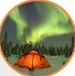 The aurora borealis glowing over a tent under a starry sky